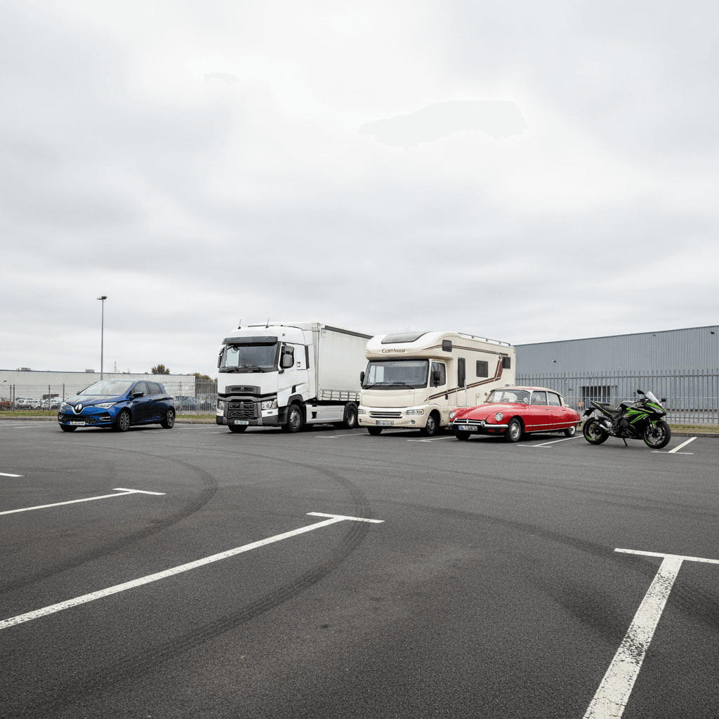 Diversité des véhicules contrôlés : voiture, poids lourd, moto, camping-car, collection